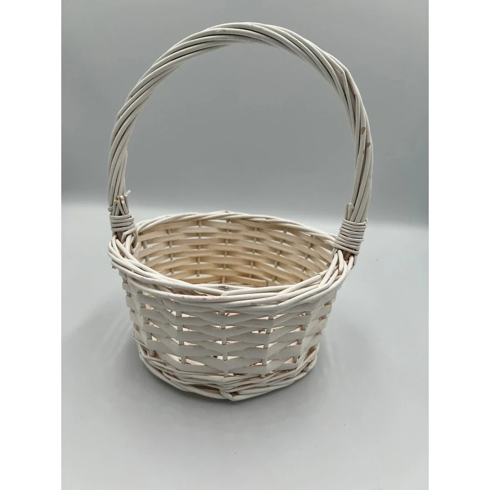 Woven Wicker Basket Kids OS White NWOT Easter Flower Girl Handle